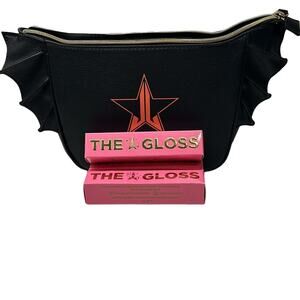 JEFFREE STAR Bundle Makeup Cosmetic bag & 3 LIP GLOSS LET ME BE PERFECTLY CLEAR